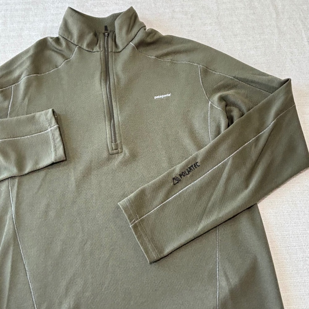 Patagonia Capilene 3 Midweight Polartec 1/4 Zip Pullover Olive Green Mens Small